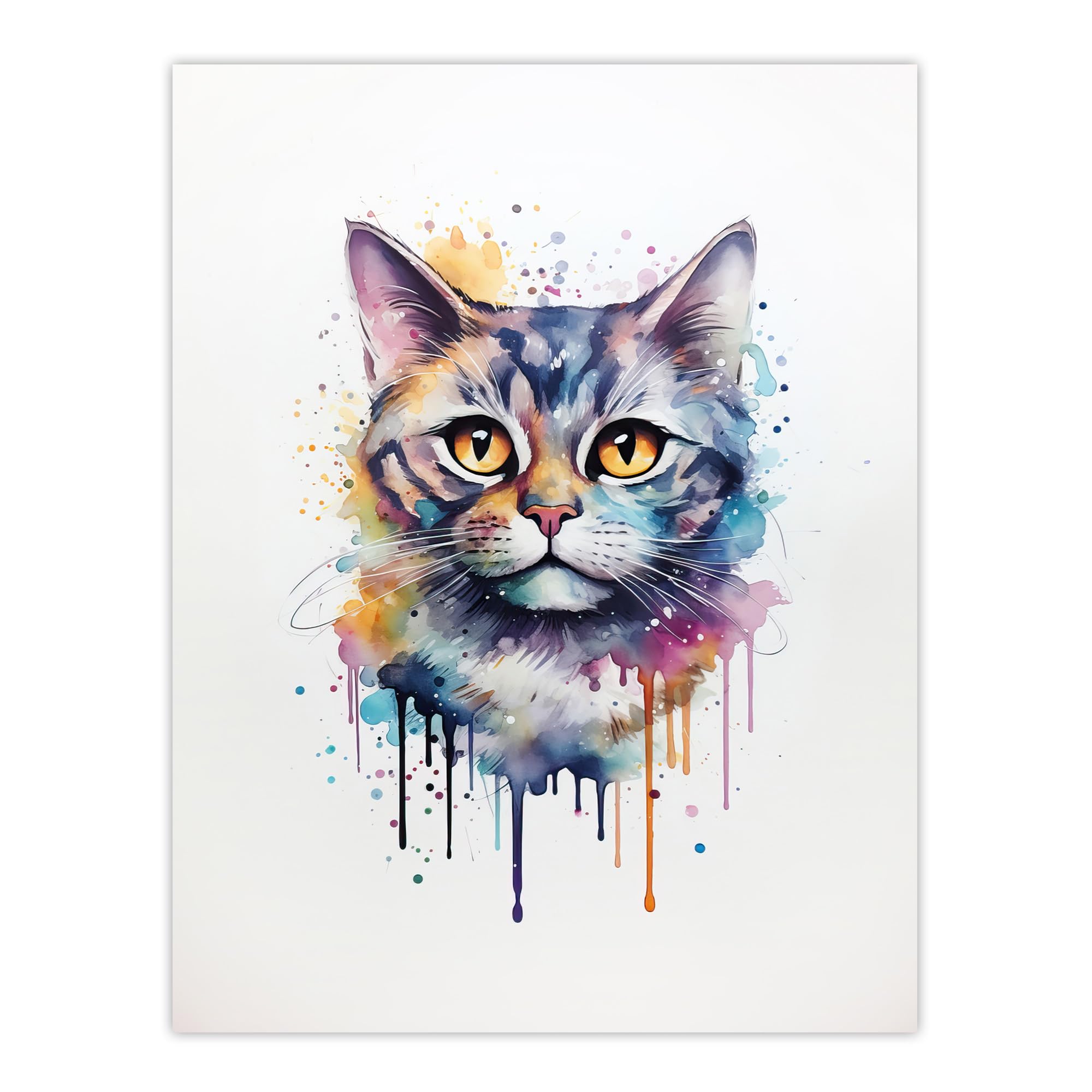 Artery8 British Shorthair Cat Lovers Gift Watercolour Pet Portrait Painting Artwork Extra Large XL Wall Art Poster Print