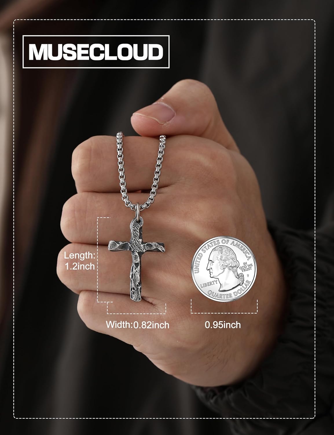 925 Sterling Silver Cross Necklace for Men Non Tarnish 316L Stainless Steel Chain Necklace Lightweight Oxidized Strength Cross Pendant Box Chain Christian Presents 18/20/22/24/26 Inch - Image 7