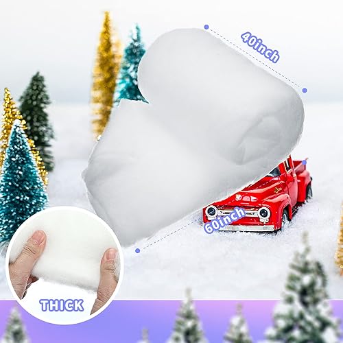 Miniatura 2 de Rollo de manta de nieve de Navidad de 40 x 60 pulgadas y 19 piezas de mini árboles de sisal, cepillo para botella, árbol, cubierta de nieve gruesa