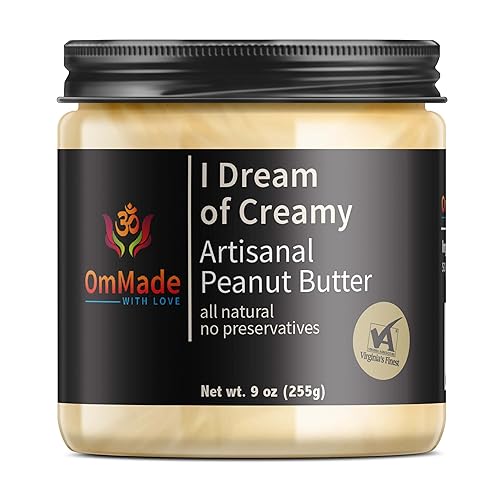 OmMade - Mantequilla de maní I Dream of Creamy 9 oz fabricada en los Estados Unidos con cacahuetes locales de Virginia vegano sin gluten 028oz de