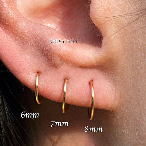 Miniatura 6 de Gold Silver Hoop Earrings Cartilage Nose Septum Ear Helix Tragus Piercing Jewelry for Women Hypoallergenic Thin Tiny Hoops (6mm 22 Gauge  1 Pair,