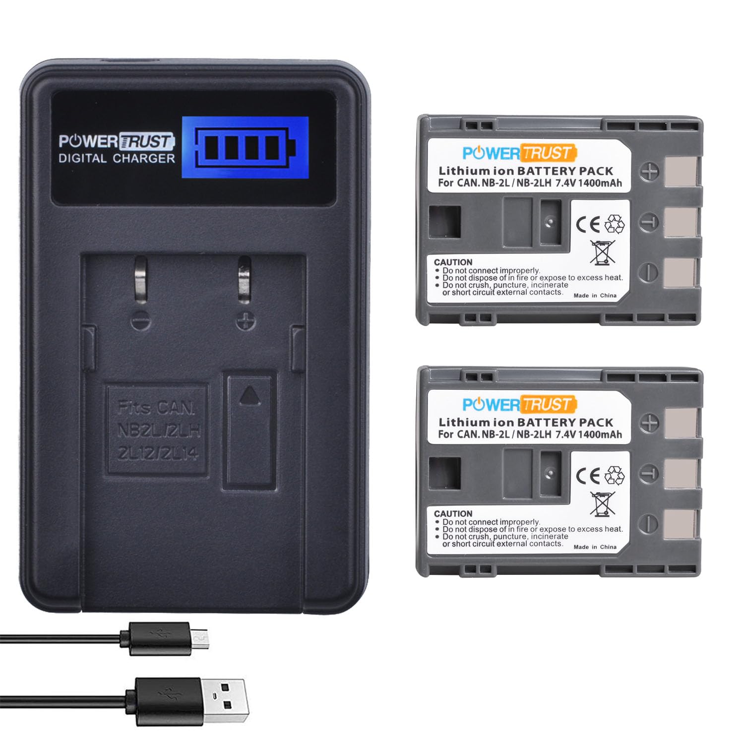 2 Pack NB-2L NB-2LH 1400 mAh Camera Battery and LCD USB Charegr for Canon 350D 400D G7 G9 S30 S40 z1 Kiss N X Rebel XT XTi