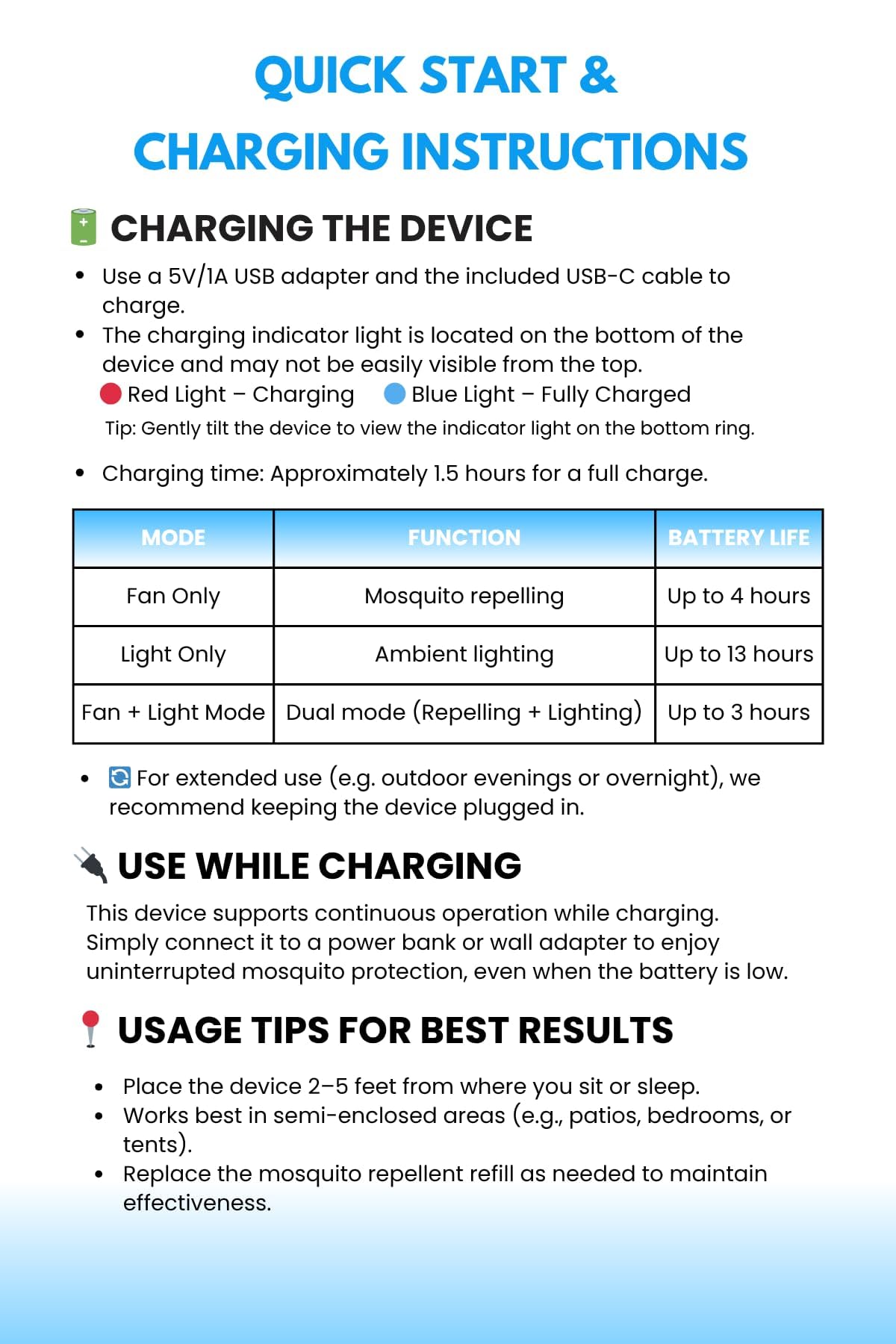 Virine Repellente per zanzare, confezione da 2, dispositivi portatili con 4 ricariche, deterrente per zanzare a diffusione alimentato a ventola, per patio, campeggio e uso esterno, ricarica USB-C