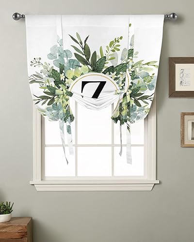 Miniatura 3 de Cortinas de amarre con hojas de eucalipto para cocina, sala de estar, aislamiento térmico, ajustable, panel de bolsillo para cortinero, para ventana