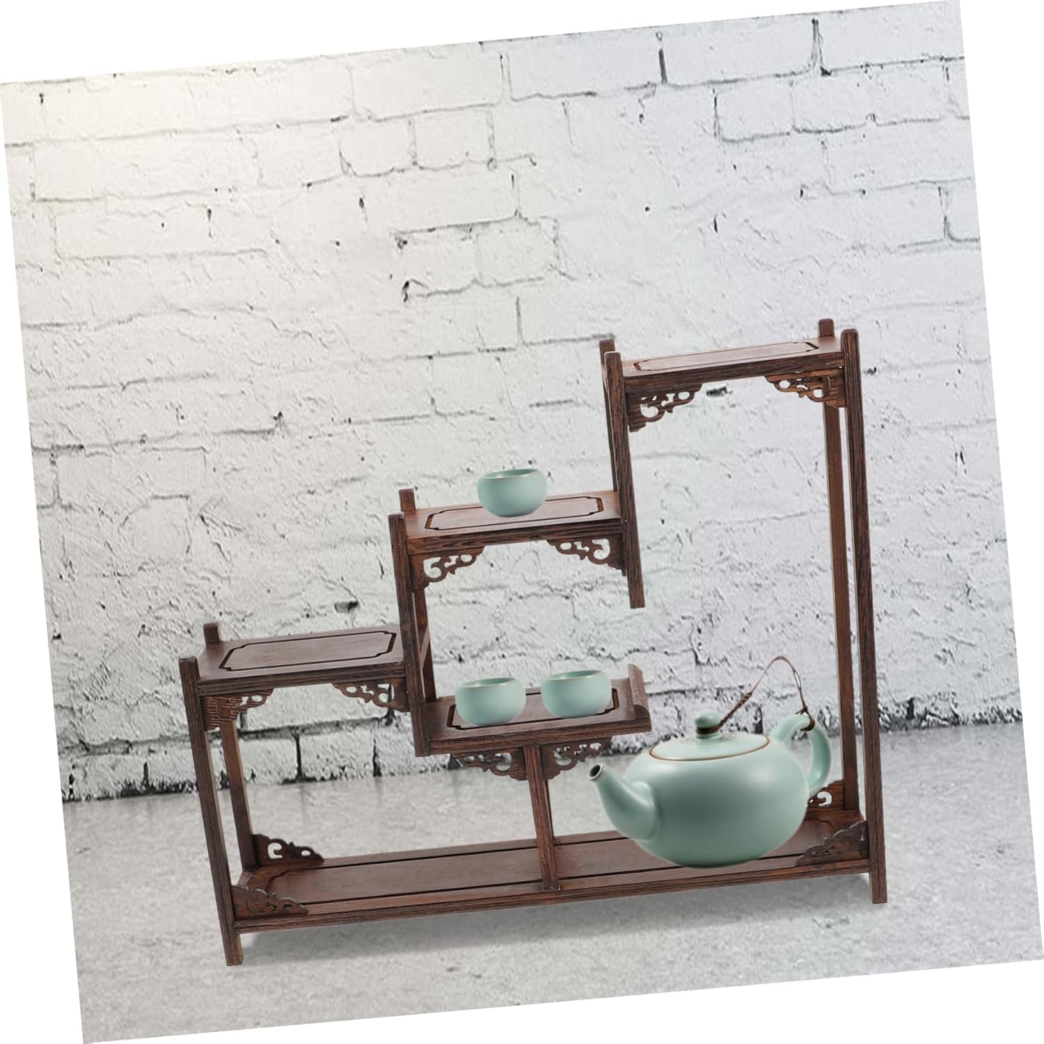 Chinese Style Multi Layer Wooden Display Stand for Curios and Crafts Desktop Ornament Showcase Elegant Antique Design for Home Study for Treasures