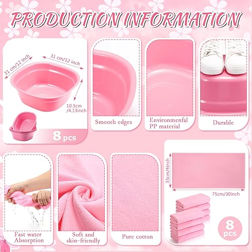Miniatura 9 de Jeyiour 72 piezas de suministros de fiesta de spa para niñas, incluyen 8 toallas de mano, 8 lavabos, 16 separadores de dedos, 8 bolsas de mano, 8