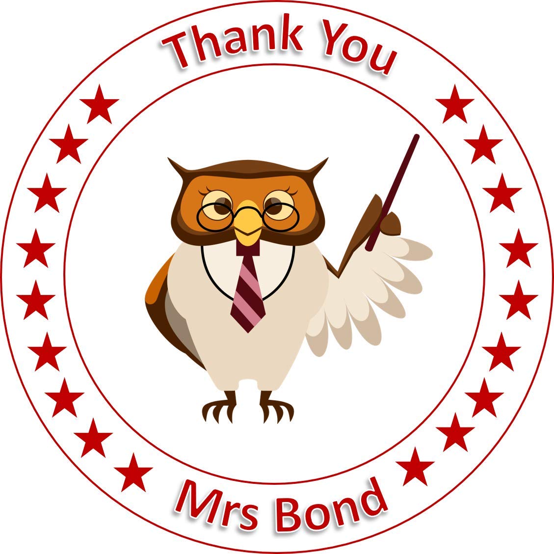 Thank You Brown Owl with Stars Round Circle 7.5 inch Personalised Cake Topper on Edible Icing or Wafer Topper (Icing)