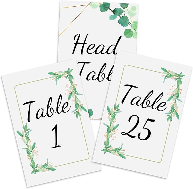 POWER FLOWER Table Numbers 1-25 Plus Head Table Card, Double-sided 4*6in Card Stock for Wedding and Events Unique Design (665)