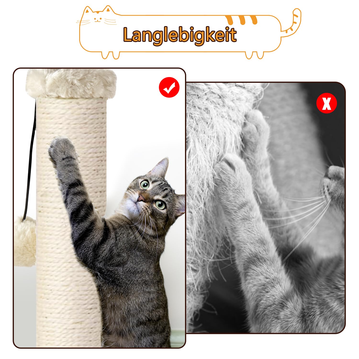 AUSCAT Kratzsäule für Katzen, Kratzbaum mit Verschiedenen Interaktiven Spielzeug, Kratzstamm mit Natürlichem Sisalseil in Modernem Design- 63cm Beige