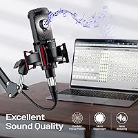 Vista 4 de Micrófono de condensador XLR, micrófono profesional de grabación de estudio para computadora PC, kit de micrófono cardioide para podcast con brazo