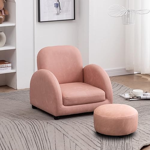 Miniatura 2 de UNICOO Silla infantil con reposapiés sofá tapizado construcción de madera resistente con funda de piel sintética 5 posiciones de reposo para el