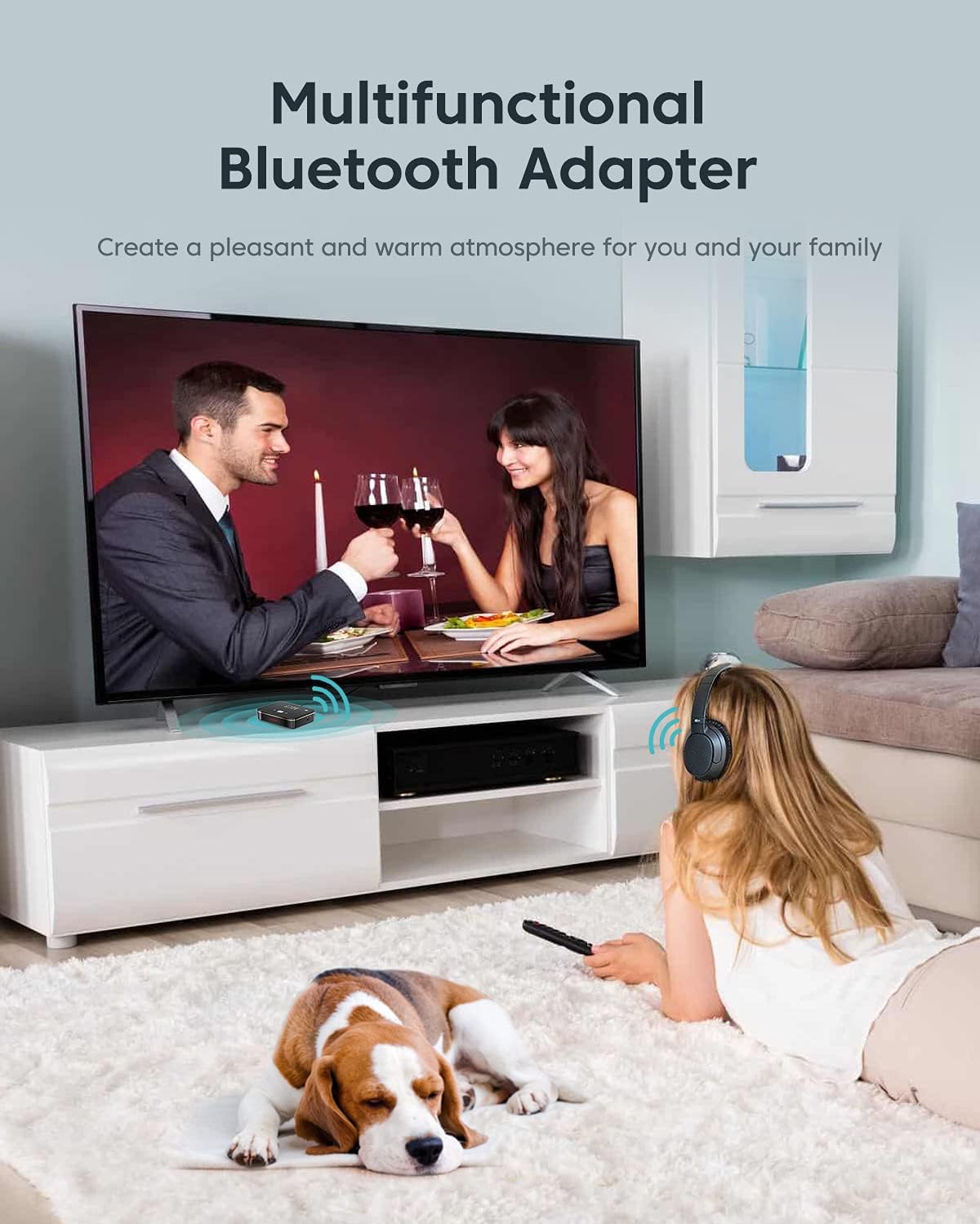 Bluetooth 5.0 Transmitter Receiver, Anyzoo Wireless Audio Bluetooth Adapter for TV/Home Stereo/Car/PC/MP3 Player/Home Theater/Switch to Wireless Headphones/Speakers,Long Distance Receive