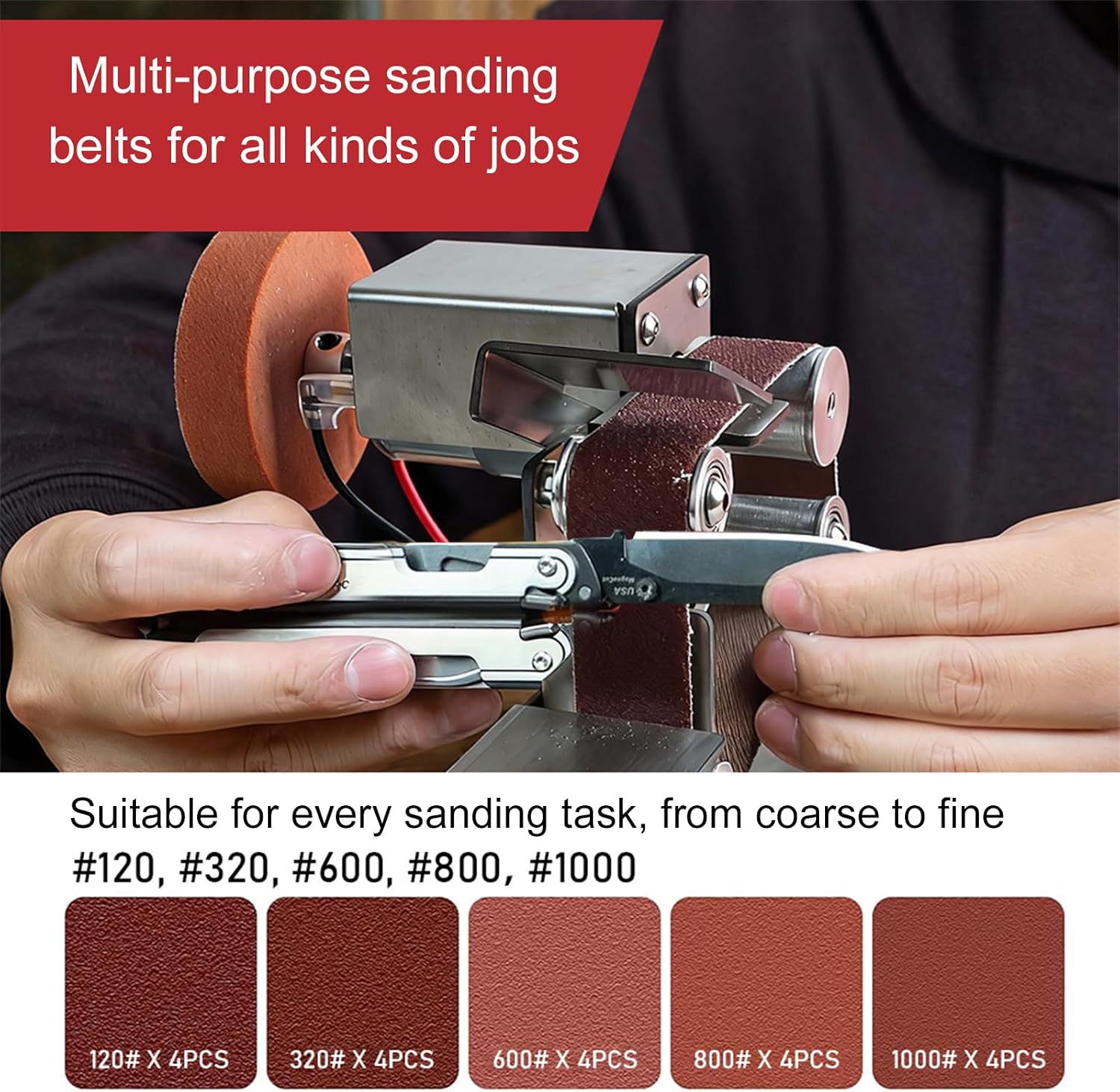 Mini Belt Sander, Electric Grinding Sanding Machine, Power Polisher for Knife Making, Handcraft System Bench Buffer for woodcraft buffing, jewelry polishing, knife sharpening, and me 0.98"belt sander