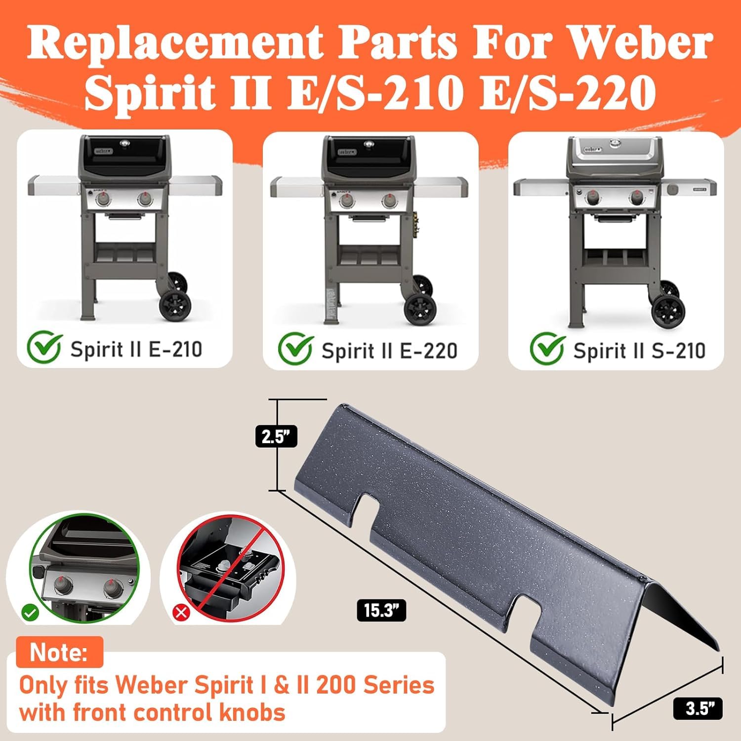 GFTIME Pręty aromatyzujące 67045 do grilla gazowego Weber Spirit I & II E210 S210 E220 S220, kompatybilne z Weber 7635, porcelanowe emaliowane części zamienne do płyt grzewczych, 1,5 mm