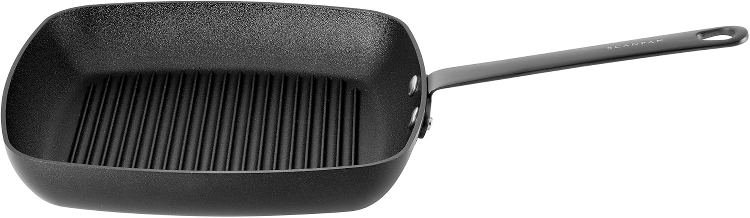 Scanpan Black Edition 11 inch Square Nonstick Grill Pan – Compatible with Gas and Electric Stovetops, Metal Utensil Safe, Oven Safe to 500°F, Dishwasher Safe