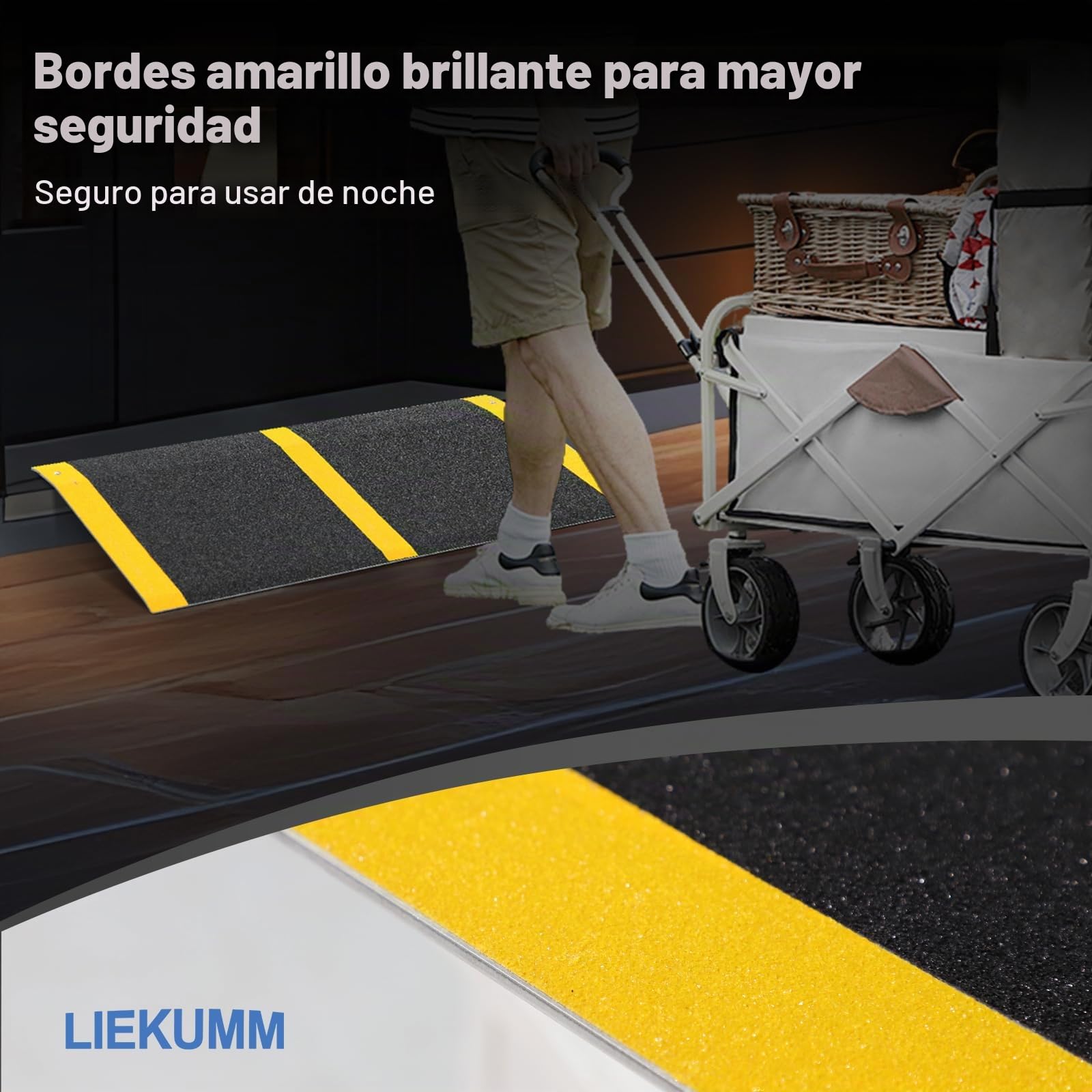 LIEKUMM Rampa de Umbral para Puerta 30x80 cm,Rampa de Aluminio Portátil con Superficie Antideslizante, Capacidad 300 kg, Rampa de Puente para Silla de Ruedas para escaleras, escalones,bordillos,Negro