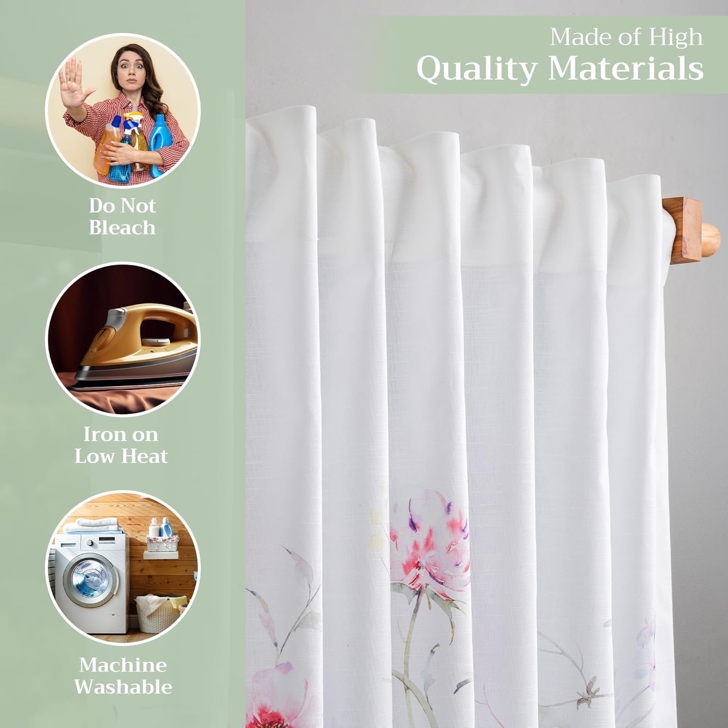 Maison d' Hermine Curtains for Living Room 100% Cotton 84 inch Length One Panel Light Filtering Curtains for Windows with Rod and Loop Pockets Spring Summer (Summer Floral - Pink, 50" W x 84" L) thumbnail