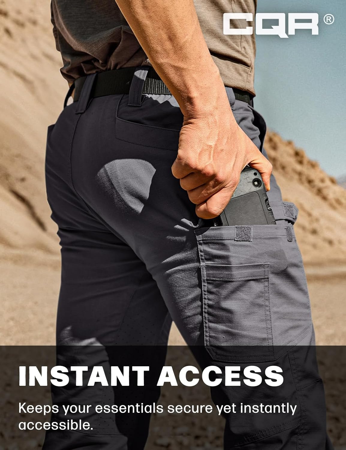 CQR Men's Utility Flex Cargo Pants, Classic-Fit Casual Stretch Work Pants, Water Resistant Lightweight Tactical Hiking Pants - Image 9