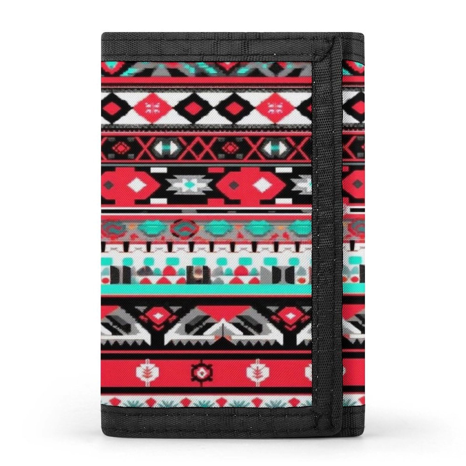 CFZZNYESQF Fold Geometric Indiana Western Southwest Tribal Ethnic Aztec Red Turquoise Wallets for Unisex, Trifold Wallet with Multiple Card Slots And