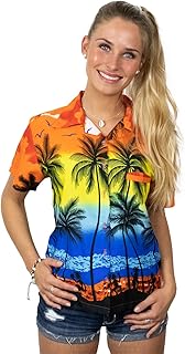 Sponsored Ad - KING KAMEHA Hawaiian Blouse Shirt for Women Funky Casual Button Down Very Loud Shortsleeve Beach