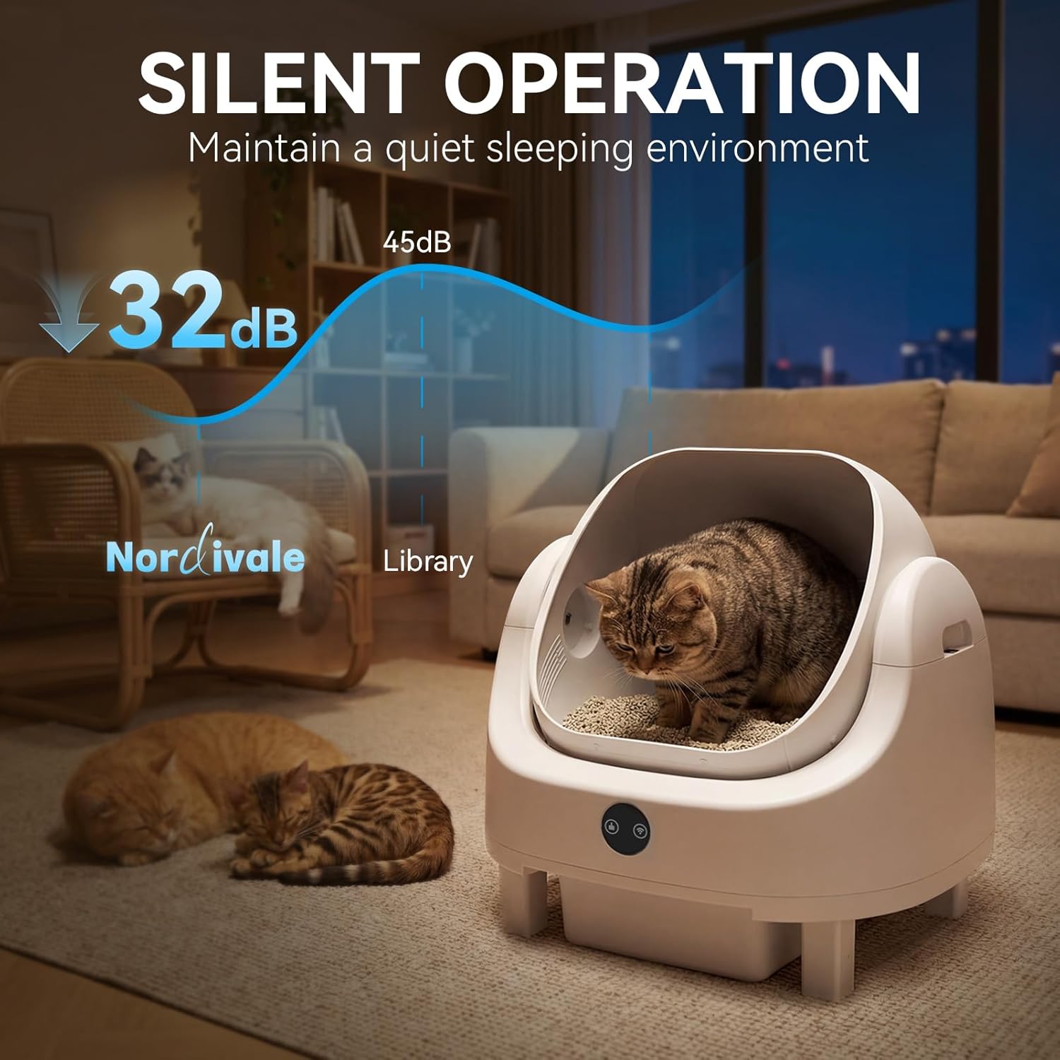 Self Cleaning Litter Box Safety Protection and Odor Control Automatic Litter Box App Control for Cats with Cat Litter Mat, Garbage Bag ＆ Scented Box