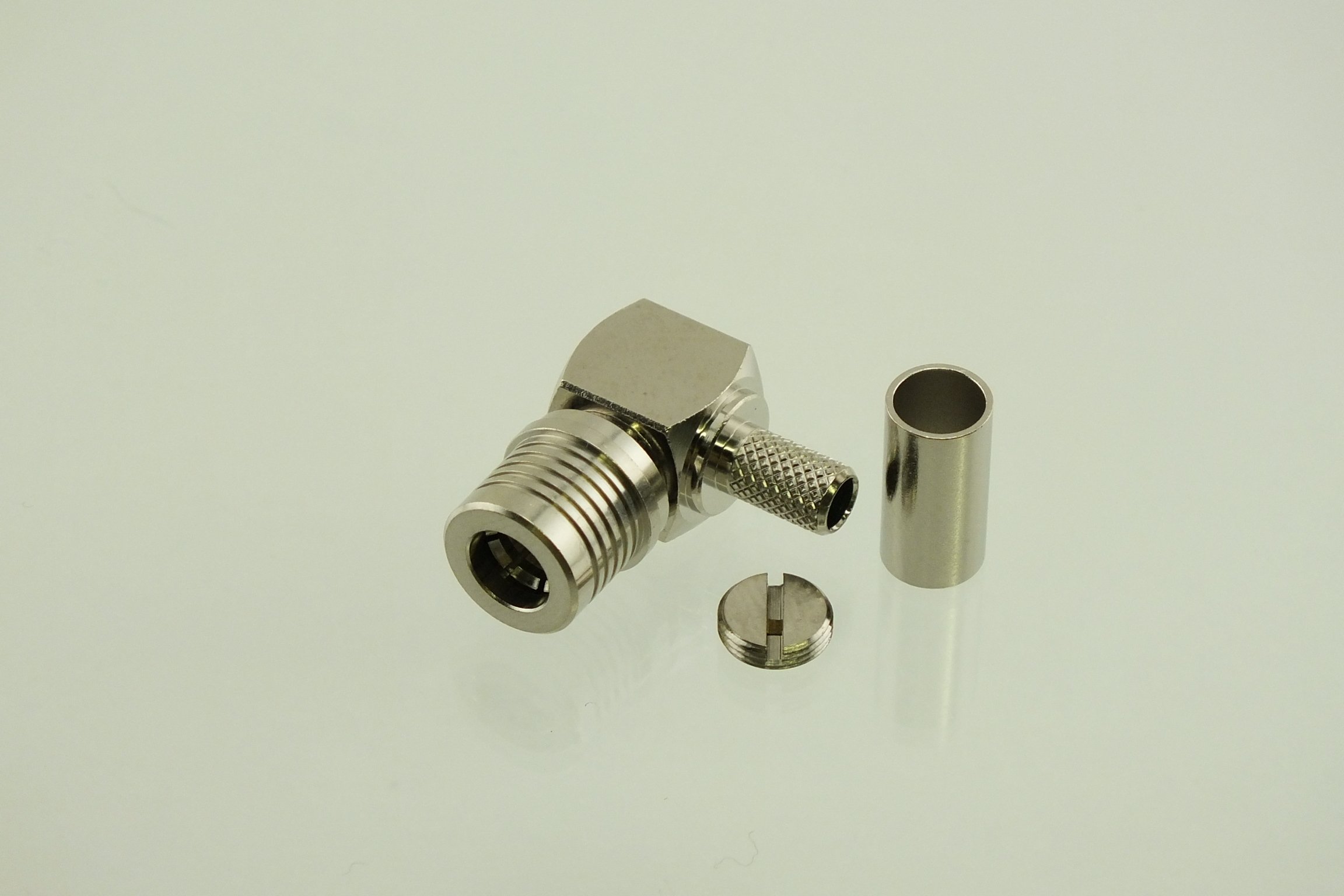 W5SWL Brand Premium Series QMA Male Crimp Right Angle Coax Connector fits RG-58 2-Pack