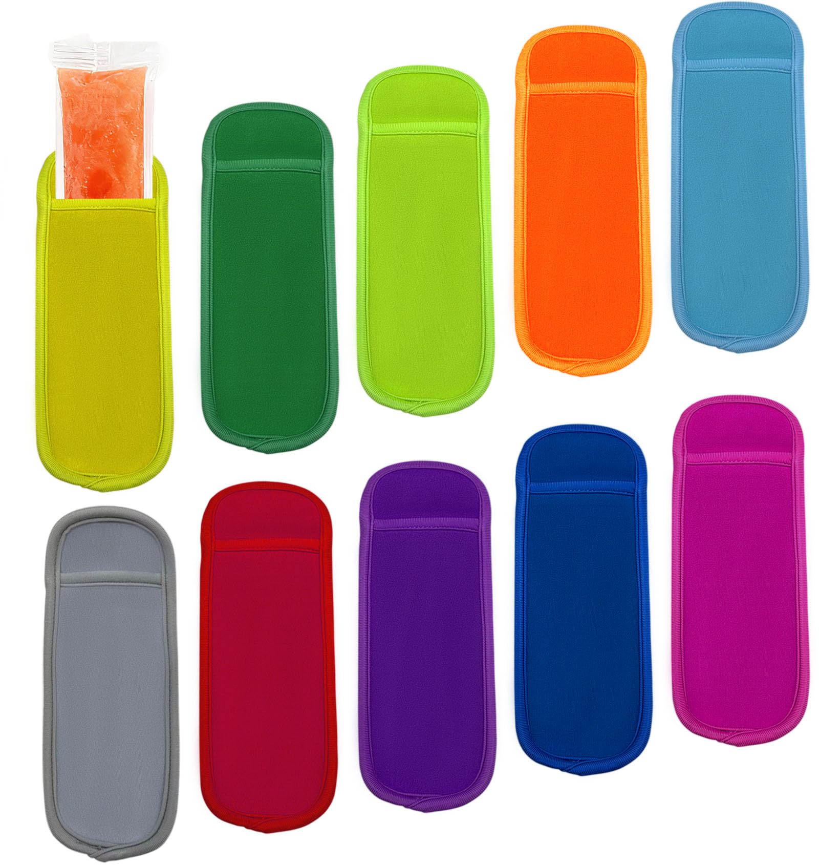 Photo 1 of 10 Colors Ice Pop Sleeves Durable Stretch Neoprene Popsicle Holder Reusable Washable Popsicle Sleeves Anti-freezing No Drip Freeze Pop Holders for Frozen Treats Yogurt Tubes Men Women Party?10 Pcs?
