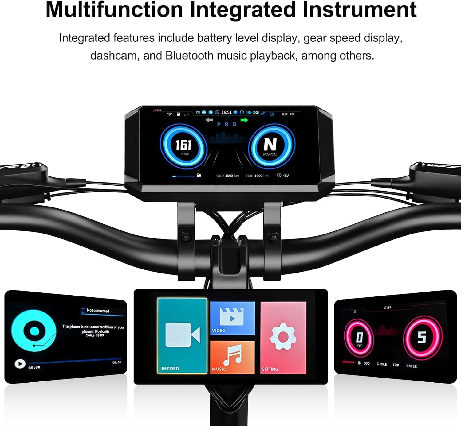 Foldable 3 Wheel Electric Scooter, 25 MPH Top Speed & Max 47 Miles Range, 1512W Peak Power, with Hydraulic Braking System & EABS, F 12" & R 10" Vacuum Tires, Rear Suspension and Smart Instrument Panel