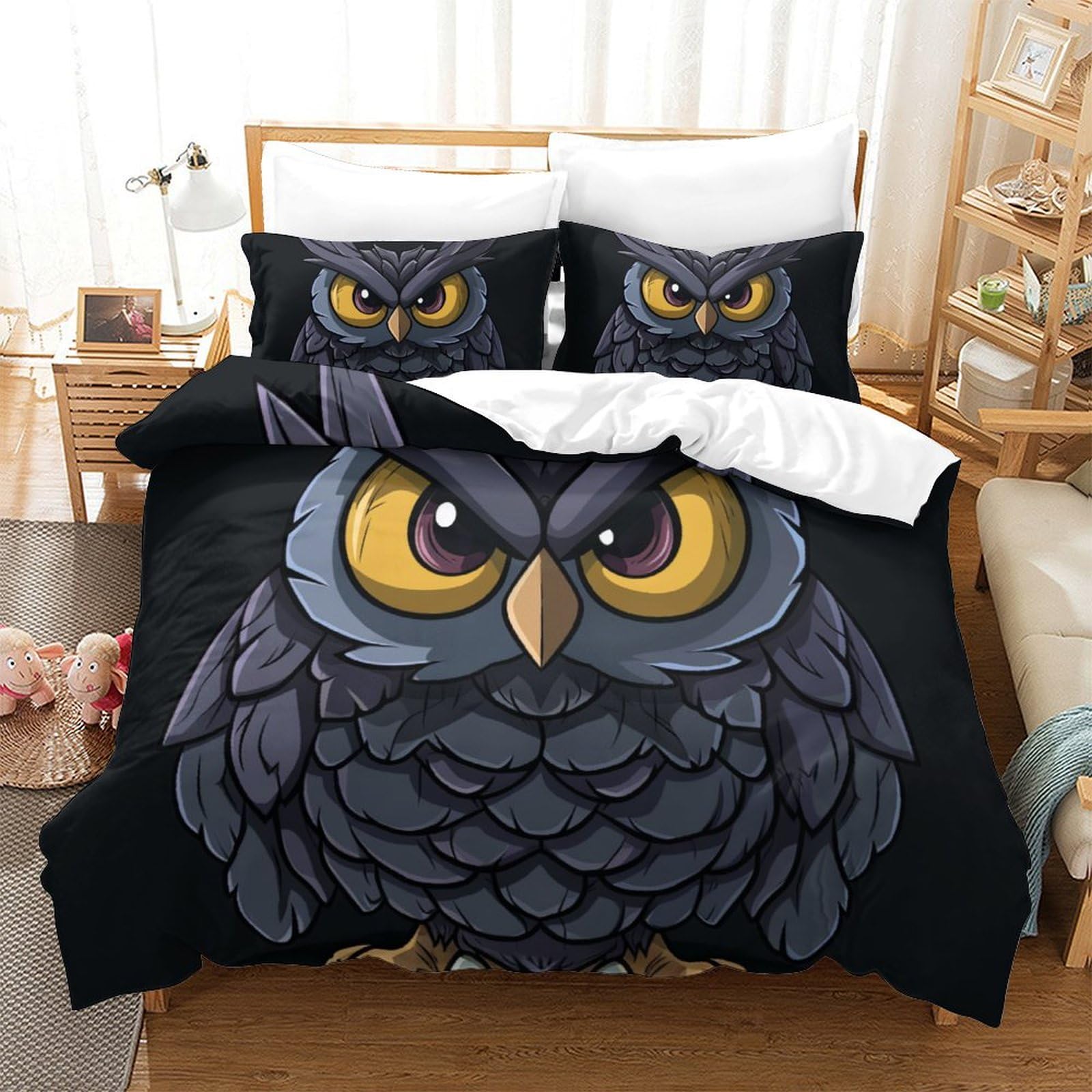Housse de couette chouette 3D avec zip pour en finir avec les couettes qui glissent