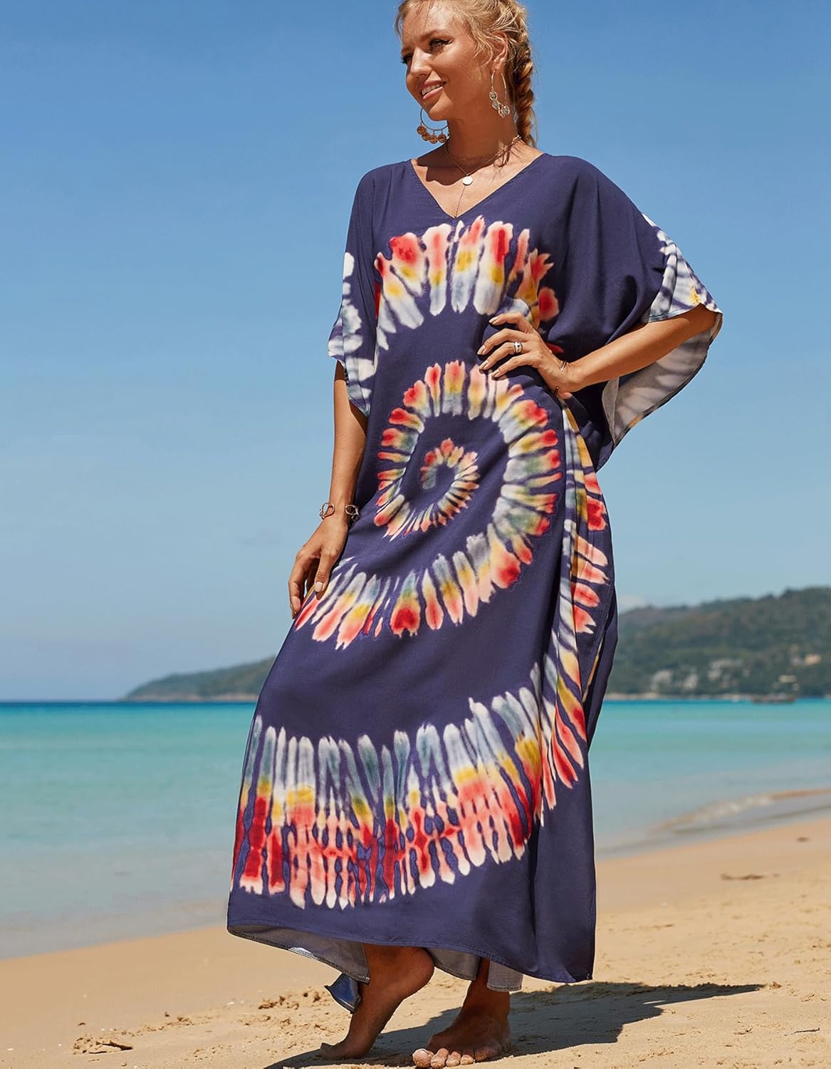 Women's Plus Size Beach Lounge Kaftan Maxi Dress Swimsuit Coverup for Women - Image 6