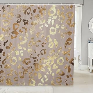 Golden Leopard Printed Shower Curtain Golden Glitter Bathroom Shower Curtain Set for Kids Adult Cheetah Printed Bath Curtain Wild Animal Skin Waterproof Curtains Room Decor 72 x 72 Inch