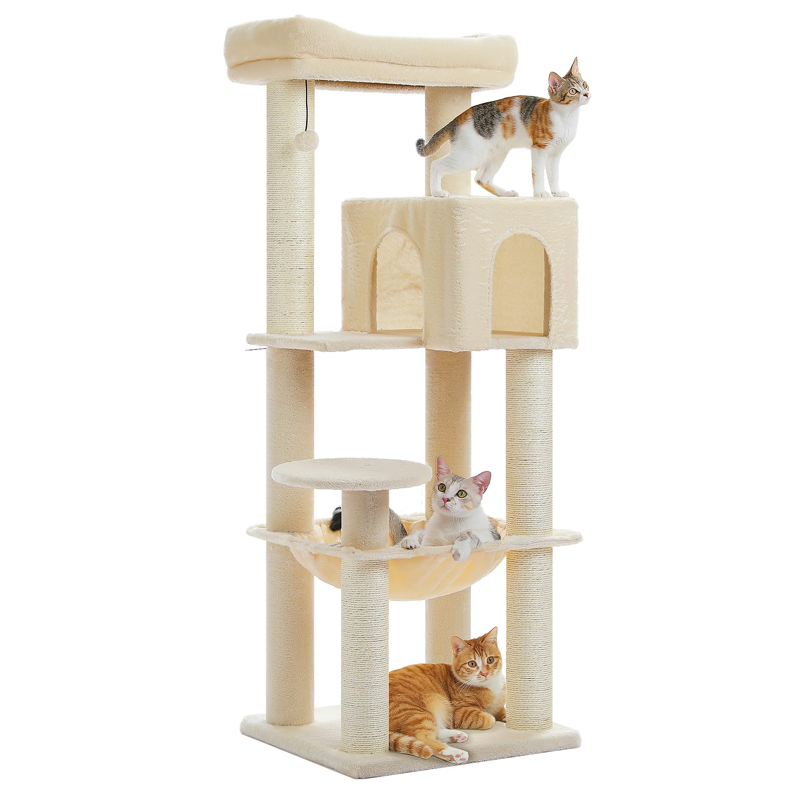 PAWZ Road Albero per gatti grande da 147 cm, con tiragraffi ispessiti (φ3,7 pollici) per gatti adulti di grandi dimensioni, 13,6 kg, centro attività multi-livello con struttura in metallo, amaca e