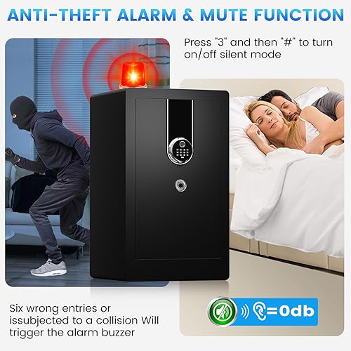 Miniatura 7 de Caja fuerte biométrica ignífuga grande de 23.62 pulgadas de alto para uso doméstico, caja de seguridad de huellas dactilares de acceso rápido con