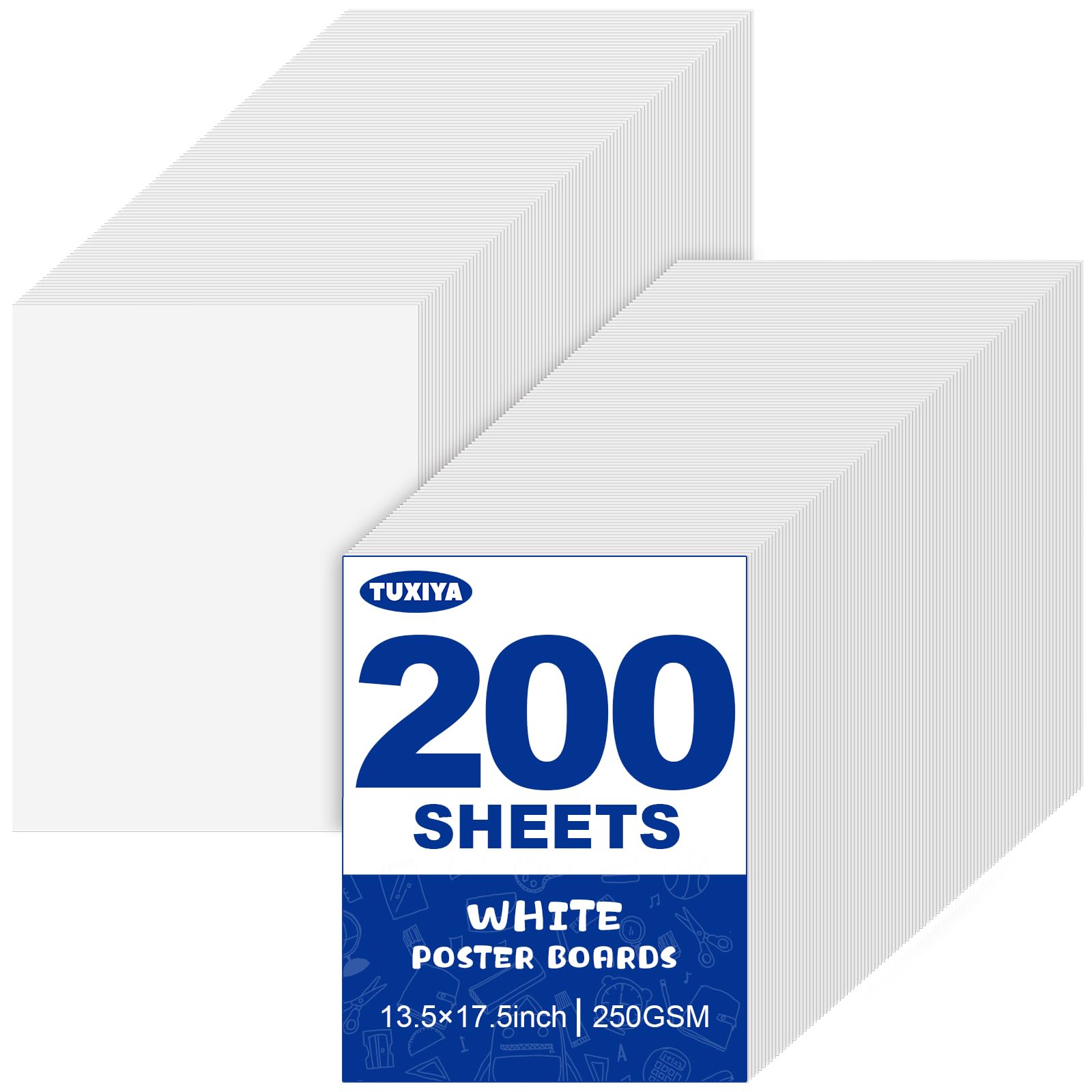 200 Pack White Poster Board,13.5" x 17.5" White Poster Paper Bulk,250GSM/92LB Heavy-Weight Blank Poster Board for Arts,Craft,Projects Presentations,Drawing Scrapbooking