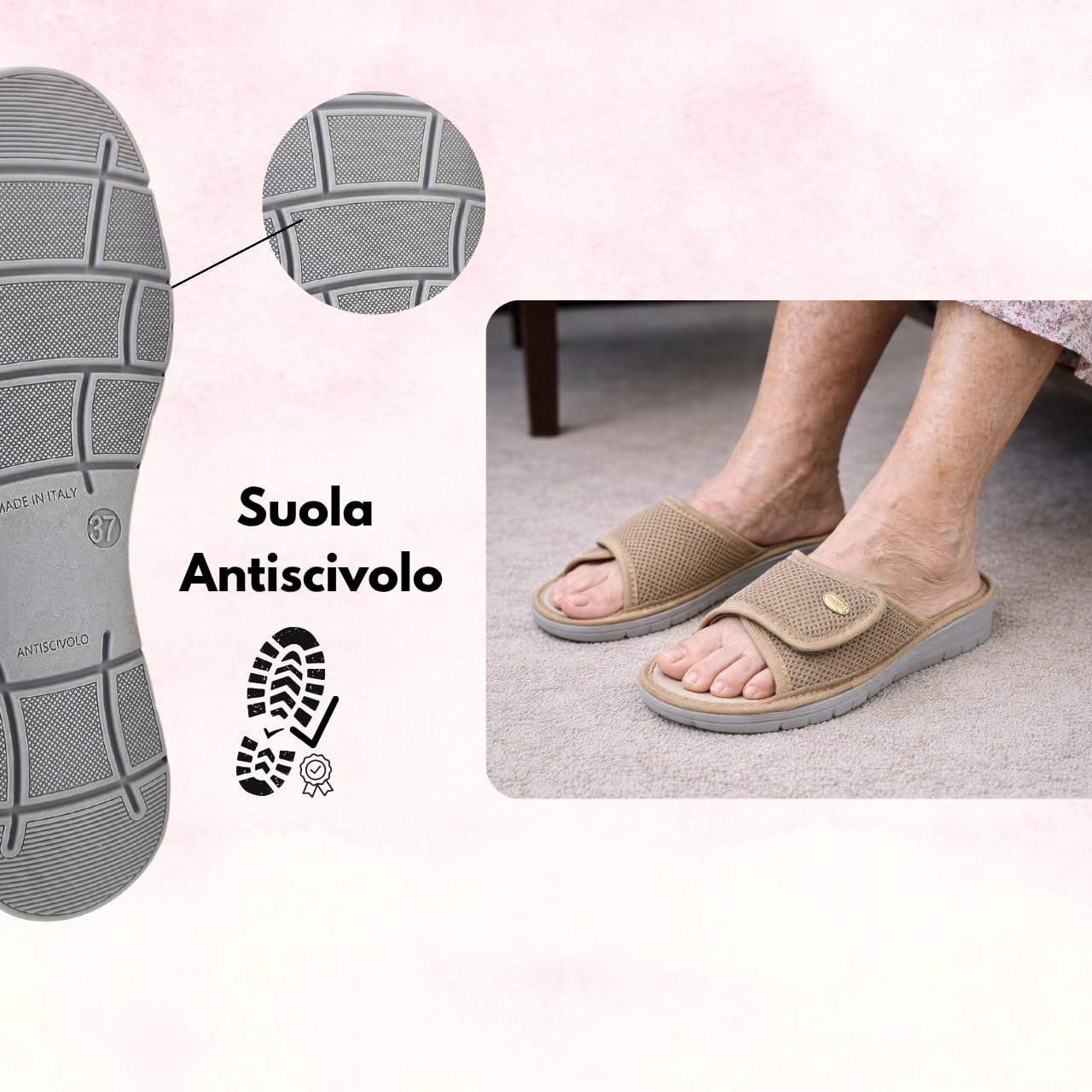 Ciabatte Casa Donna Estive, Pantofole Sanitarie Ortopediche con Plantare in Pelle, Comode Ciabatte Aperte Antiscivolo