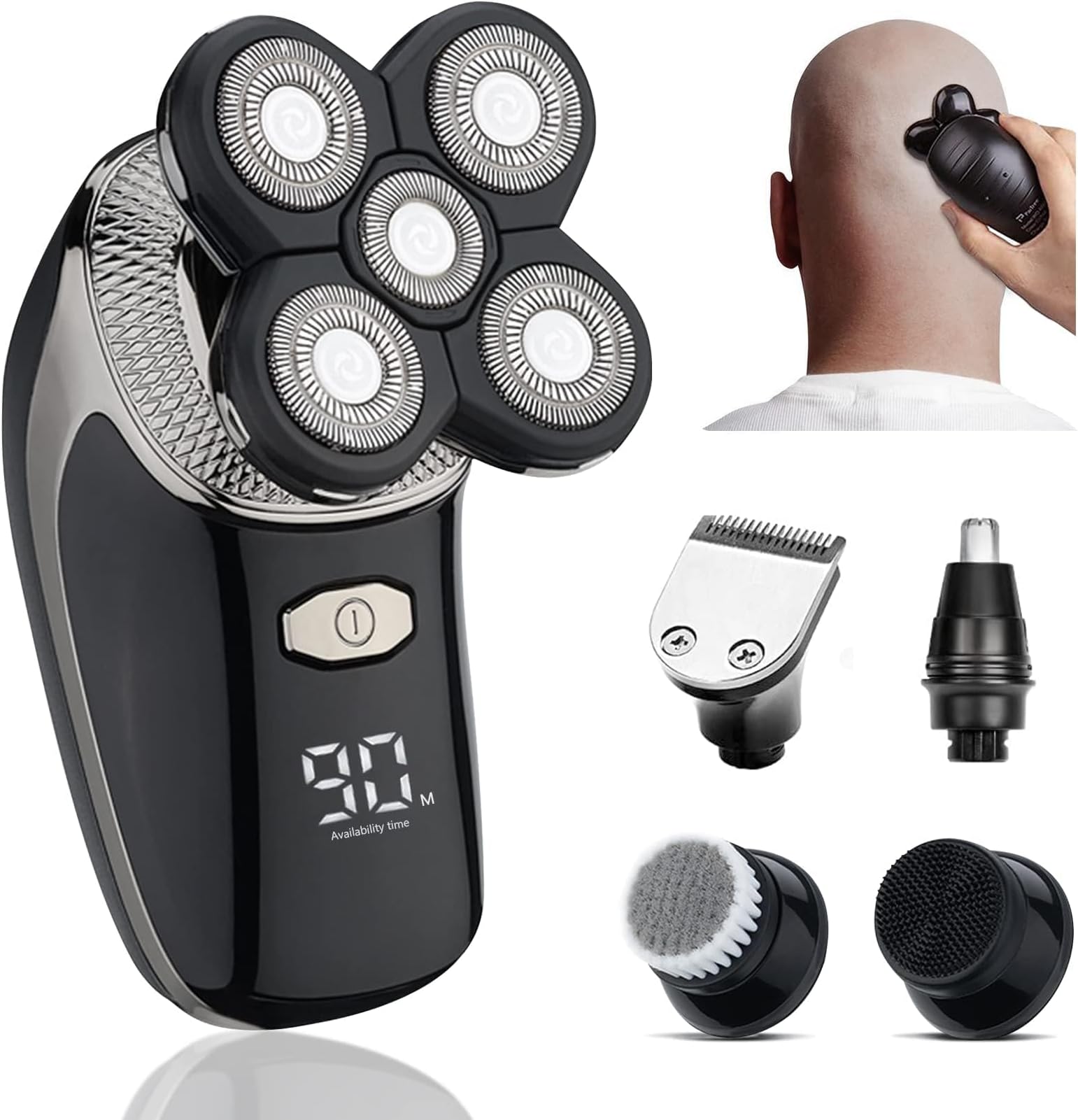 Bolivia'sElectric Razor for Men, Multifunctional Bald Head Shaver Grooming Kit, Waterproof USB Rechargeable 5 in 1 Cordless Rotary Shavers with Beard Hair Nose Trimmer Facial Cleansing Massage Brush