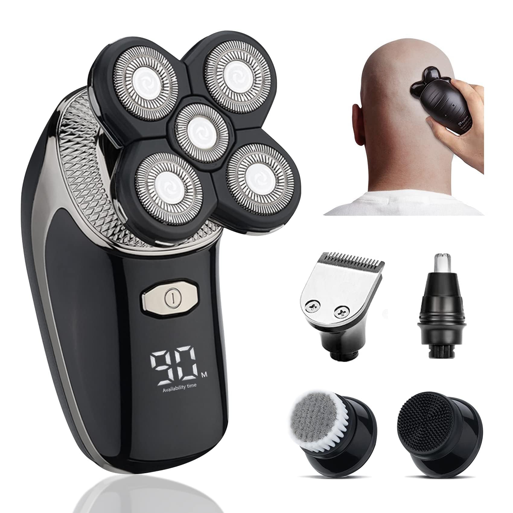 Bolivia'sElectric Razor for Men, Multifunctional Bald Head Shaver Grooming Kit, Waterproof USB Rechargeable 5 in 1 Cordless Rotary Shavers with Beard Hair Nose Trimmer Facial Cleansing Massage Brush