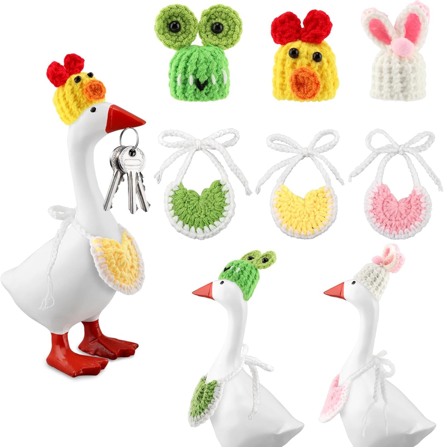 6 Pcs 7 Inch Desk Goose Outfits, Mini Knitted Hats with Bibs Customs for Magnetic Goose Key Holder Decoration