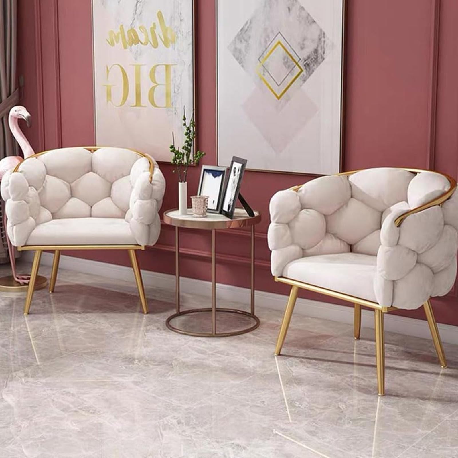 Silla Decorativa de Terciopelo, sillón para Dormitorio con Patas de Metal Dorado, Silla de Burbujas de Lujo Ligera, Silla tapizada Individual para salón, Cocina, Dormitorio,Gris