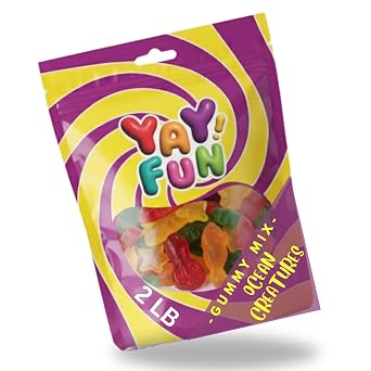 Assorted Fruit Gummy Candy Mix, Halal Candy Bulk 2 Pound Bag | Ocean Creatures Gummy Mix Sea Animal Shapes | Kids Party Candy for Goodie Bags, Candy Buffets & Bulk Gummy Candy