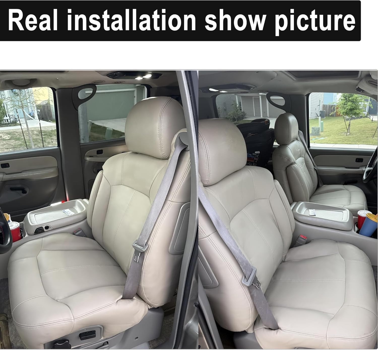 GXARTS Driver and Passenger Side Bottom and Top Lean Back Replacement Leather Seat Cover Shale Light Tan #522 or 922 Fit for Chevy Suburban 1500 2500 Tahoe 1999 2000 2001 2002