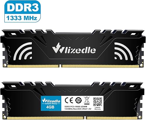 Miniatura 6 de DDR3 RAM 4GB 1333MHz CL9 DIMM Wlizedle Memoria de escritorio PC3-10600 240-Pin 1.5V 2Rx8 Canal de doble rango sin ECC sin búfer PC PC Sdram Sticks