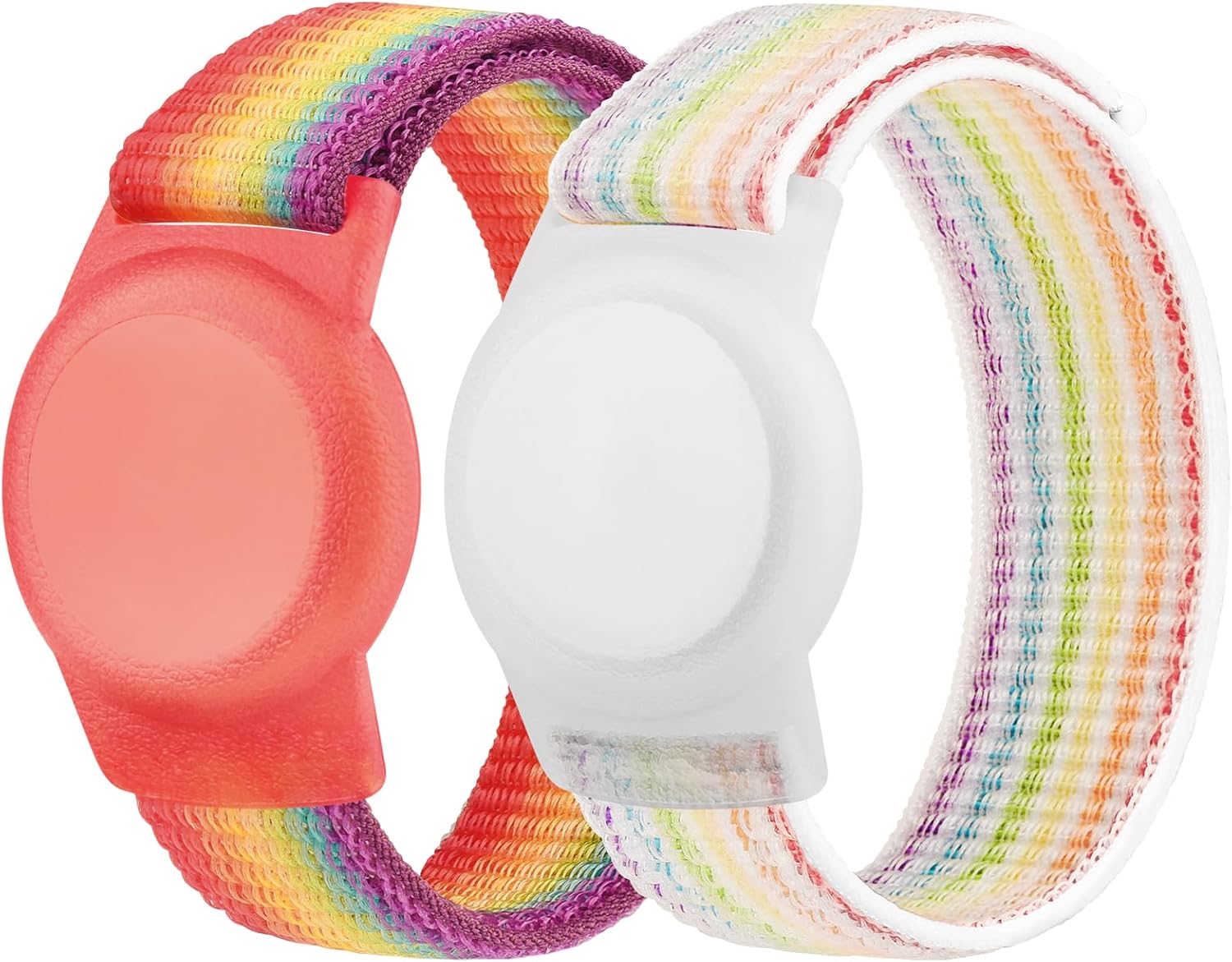 Meliya Nylon AirTag Bracelet Watch Band, 2 Pack Nylon Watch Bands Compatible with AirTag, Adjustable Anti Lost Wristband (Rainbow, Small (3.7"-5.3"))