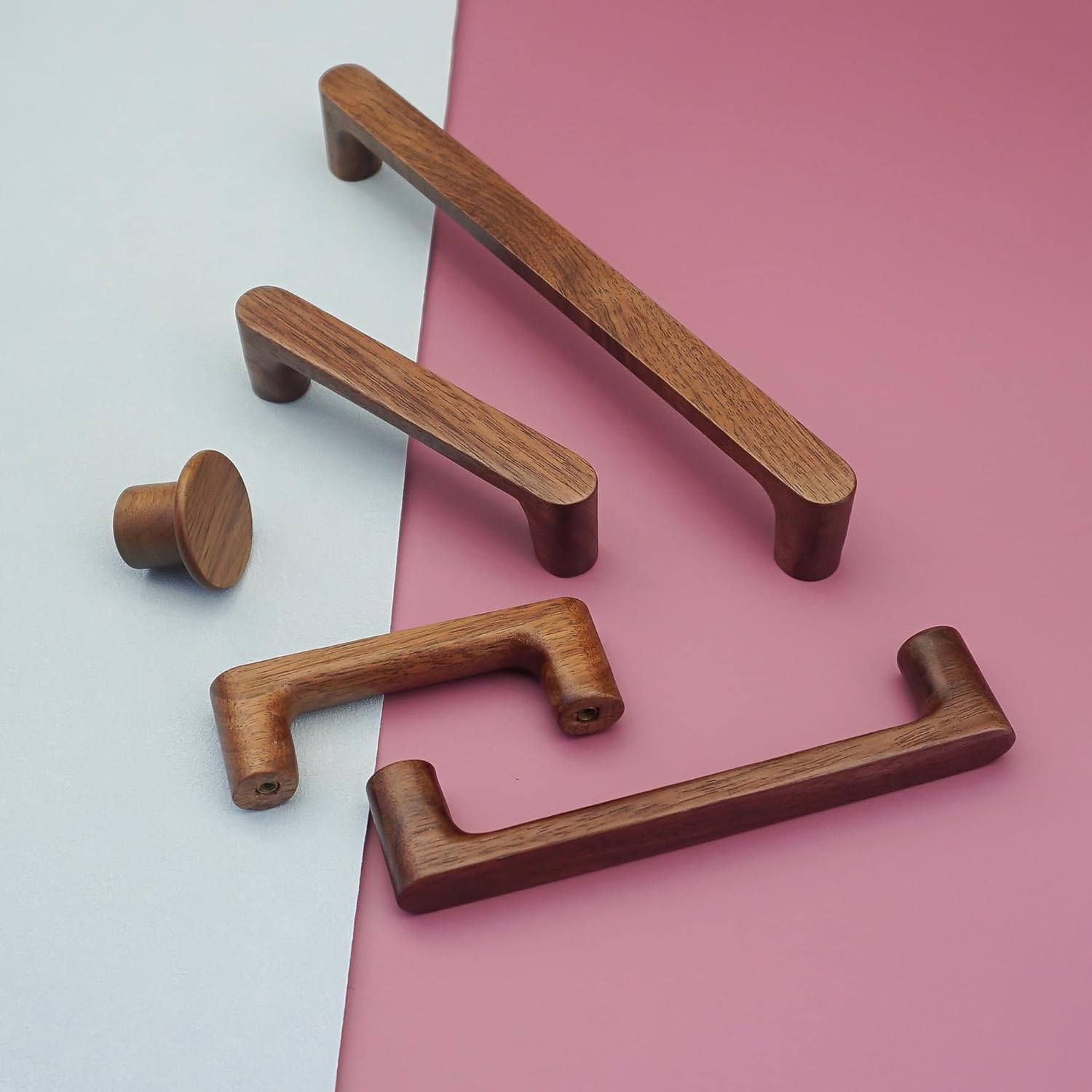 LBFEEL Walnut Wood Drawer Pulls Handles Oak Wood Dresser Knob Kitchen Cabinet Pulls Handles Furniture Hardware (Walnut Wood, 8.8" Hole Centers)