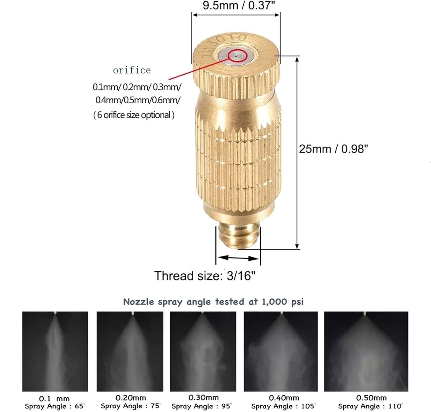 100pcs High Pressure Misting Nozzle Kit for Cooling System Brass Mister Nozzles 3/16" Threaded, Garden Water Mister, Fog Nozzles, Anti-drip Fogging Spray Head (Size : 0.1mm)