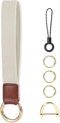 Key Chain, Stretchy Keychain Wristlet, Cute Wrist Lanyard Strap for Car Keys with D Ring for Women Men (Starlight)