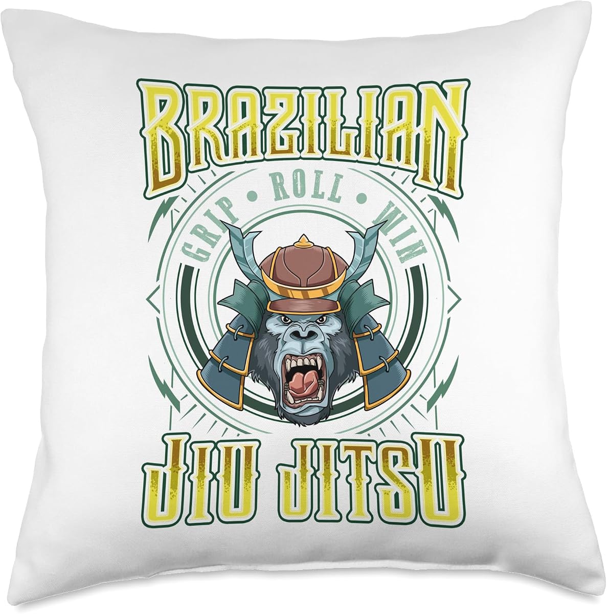 BJJ Grip Roll Win - Grappling Jiu Jitsu Samurai Gorilla Throw Pillow