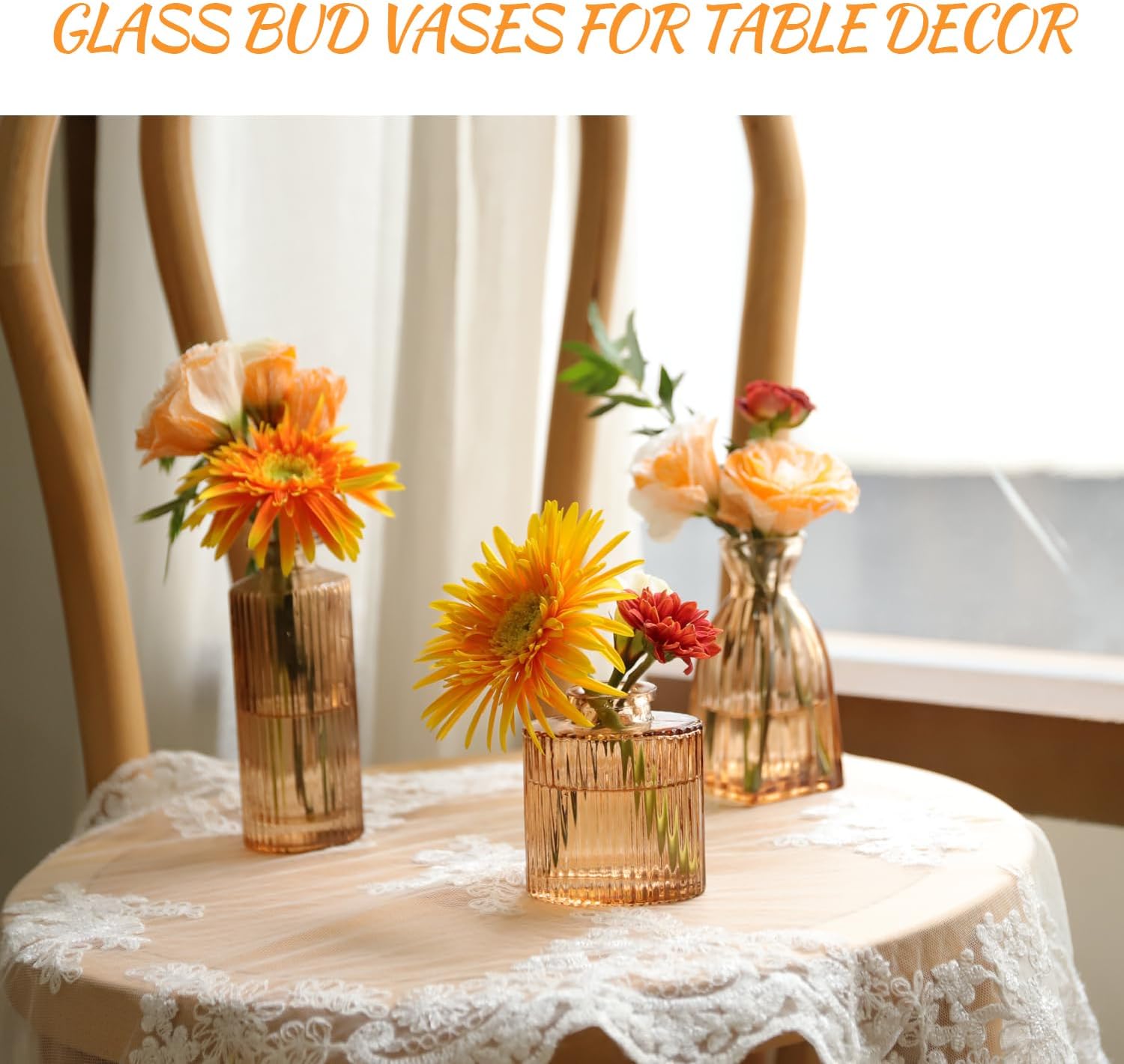 Amber Glass Bud Vases Set of 12 for Wedding Decor