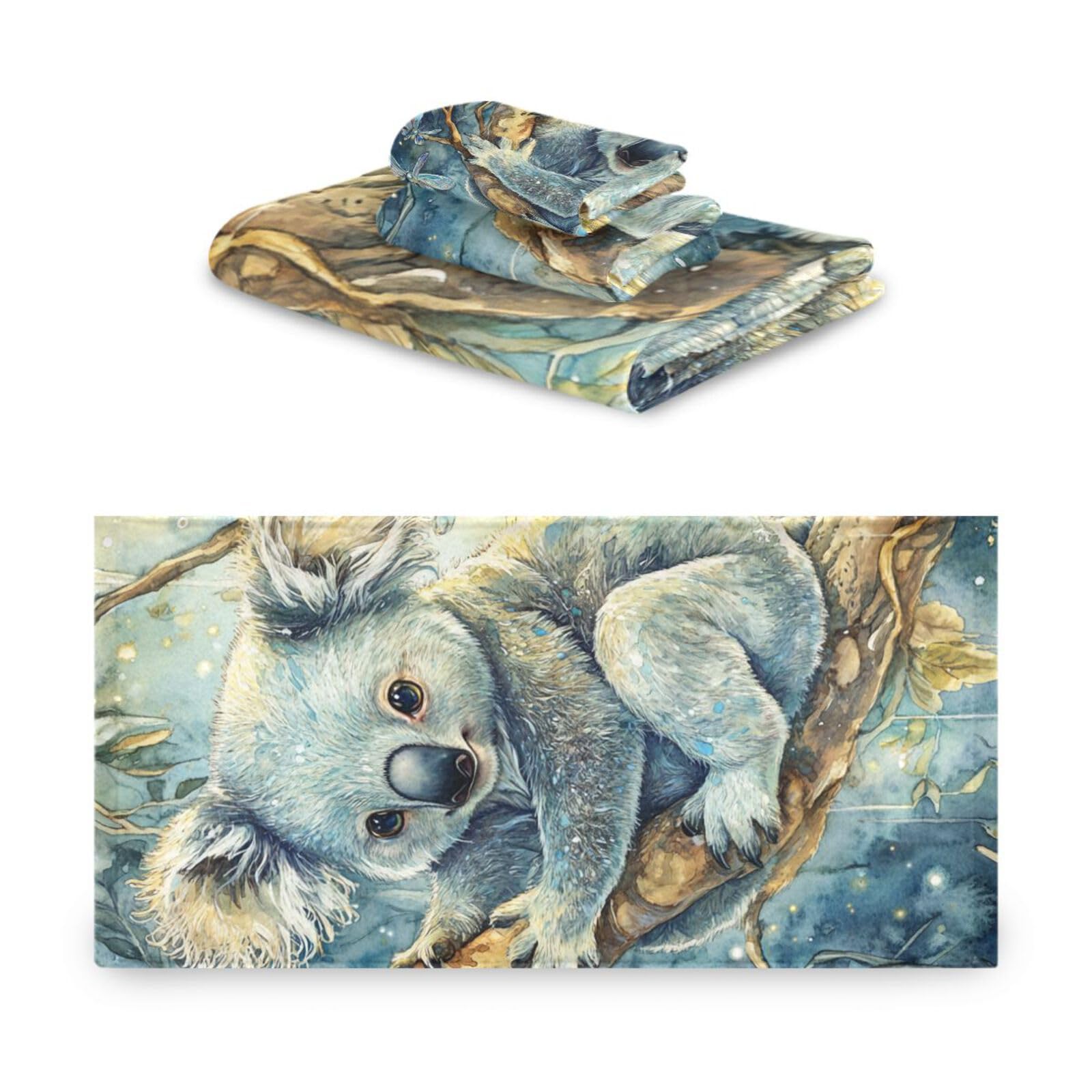 Art Koala A River Mikrofaser-Gesichtshandtuch-Set, 3-teilig, 1 Badetuch, 1 Handtuch, 1 Waschlappen für Badezimmer und Küche