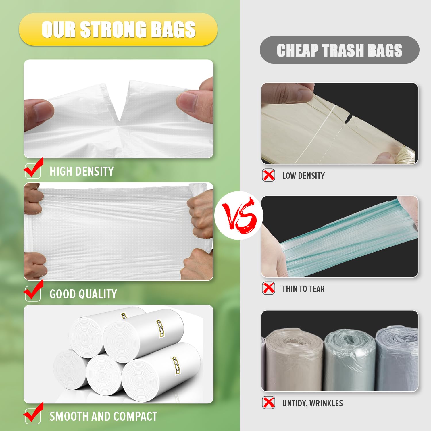 Bolsas de basura de cocina de 13 galones de alto, 110 bolsas de basura de plástico transparente sin perfume, bolsas de basura fuertes de 49.2 litros para contenedores del hogar y la oficina